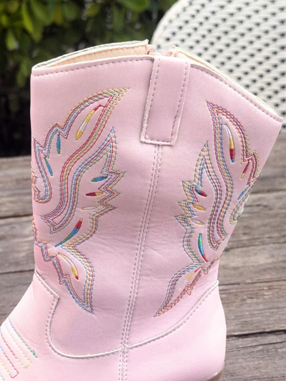 Kids Western Cowgirl Boots Girls Cowboy Boots Round Toe Pink Rainbow Stitch sz 1